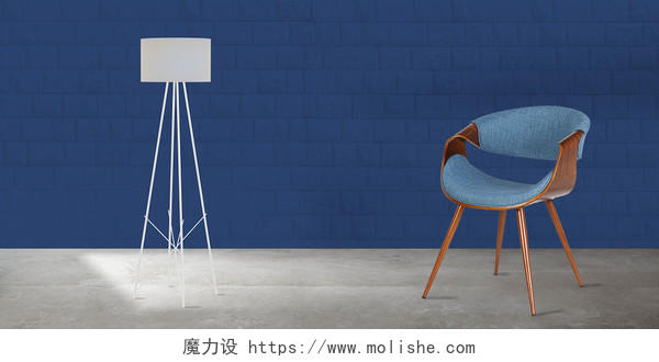 蓝色现代简约风室内家居场景家具沙发灯展板背景